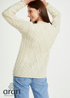 Roll Neck Aran Crew Sweater | Natural