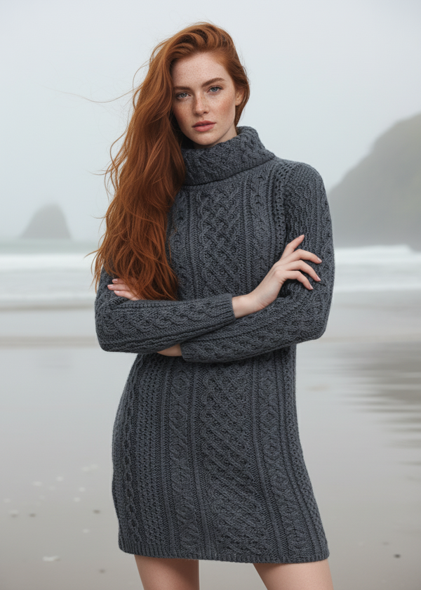 Aran Cowl Neck Dress | Charcoal