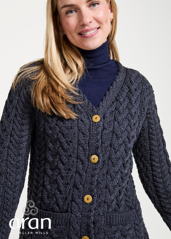 Traditional Cable Knit Aran Cardigan | Charcoal