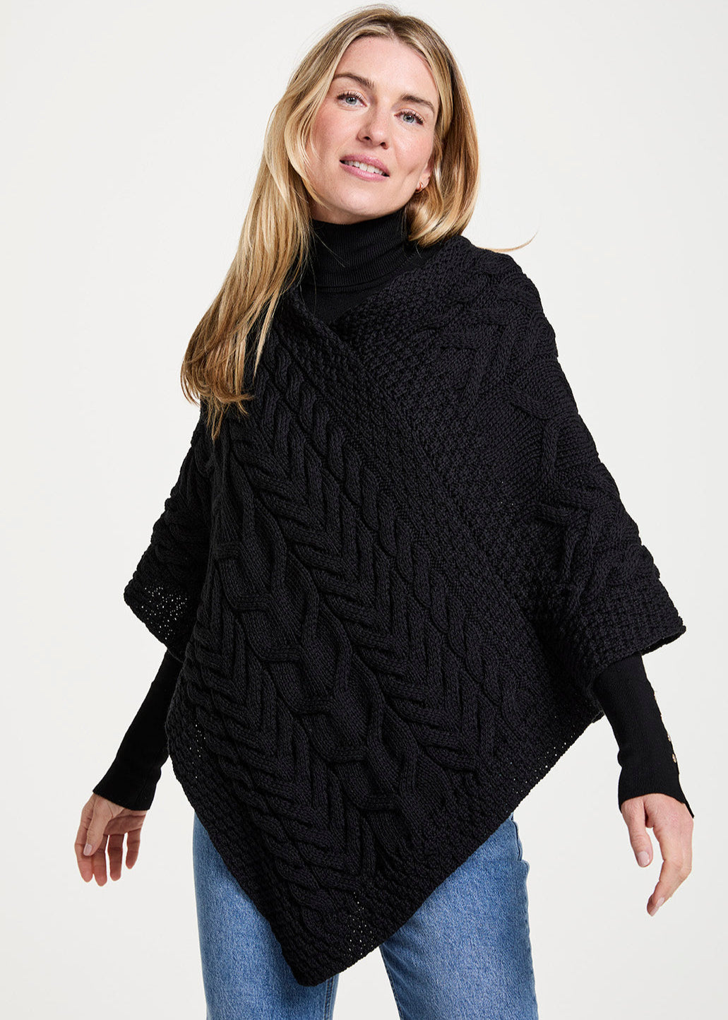 Aran Super Soft Poncho | Black