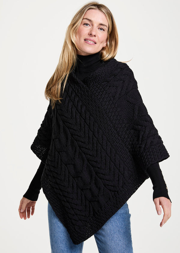 Aran Super Soft Poncho | Black