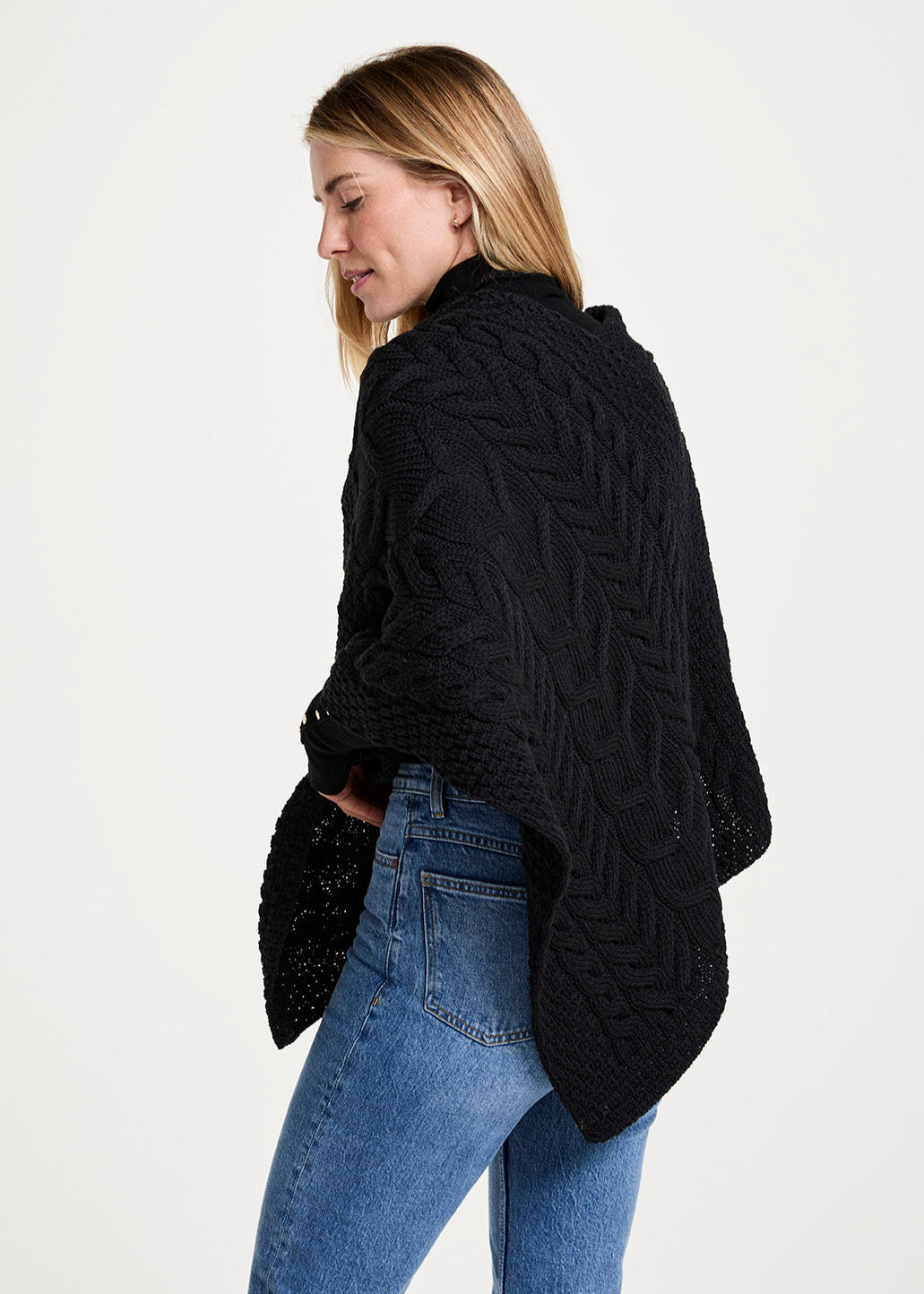 Aran Super Soft Poncho | Black