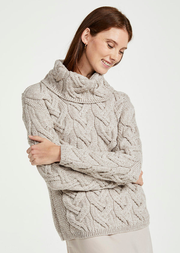 Aran Cowl Neck Chunky Sweater | Oatmeal
