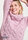 Aran Cowl Neck Chunky Sweater | Pink