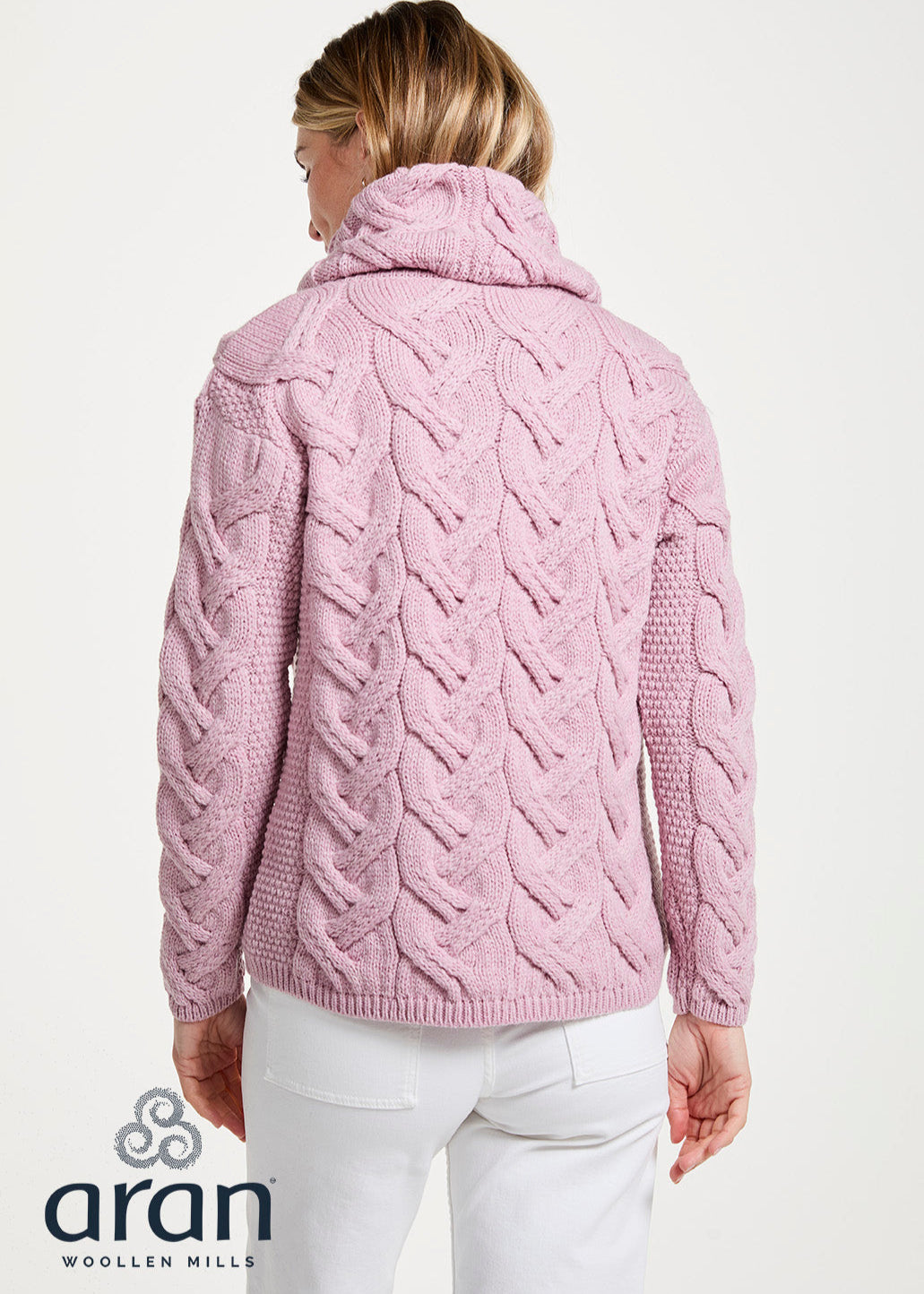 Aran Cowl Neck Chunky Sweater | Pink