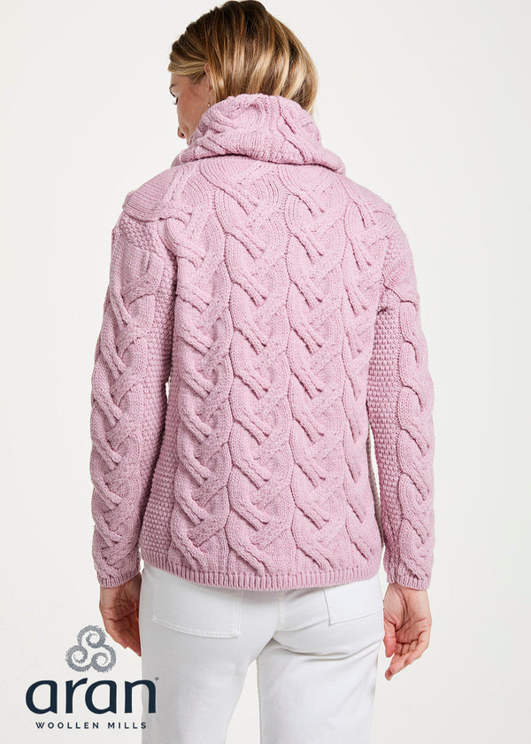 Aran Cowl Neck Chunky Sweater | Pink