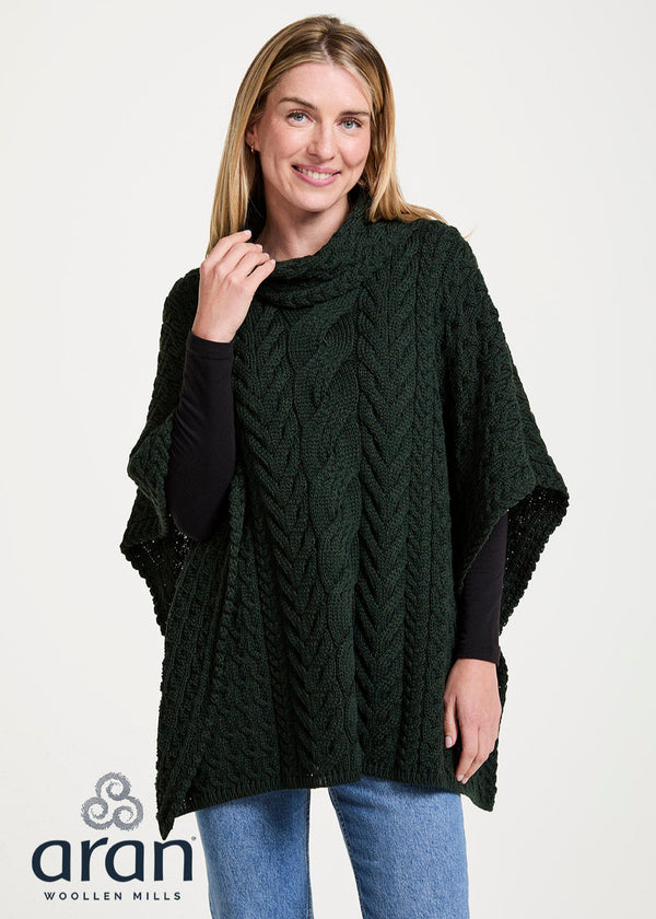 Aran Cowl Neck Poncho | Black