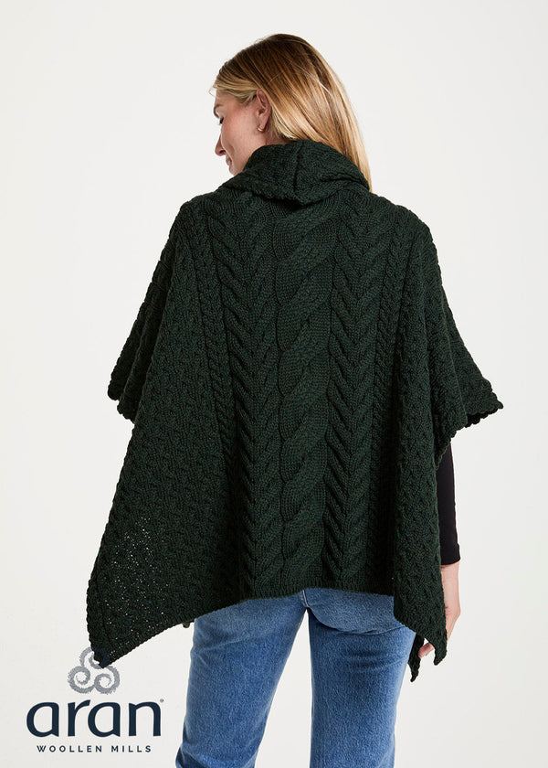 Aran Cowl Neck Poncho | Black