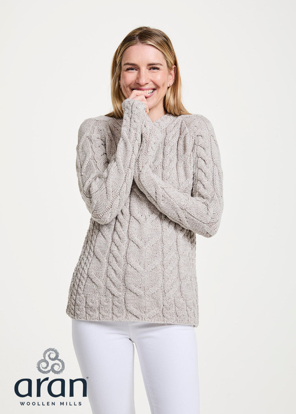 Listowel Ladies Aran Cabled Sweater | Oatmeal