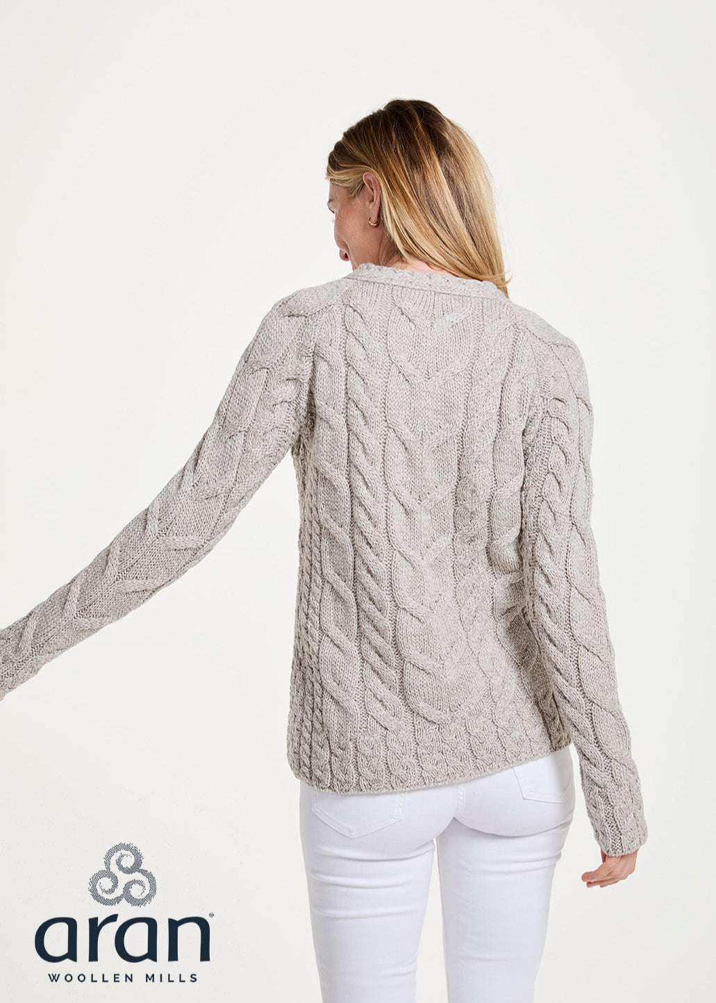 Listowel Ladies Aran Cabled Sweater | Oatmeal