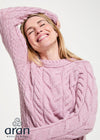 Listowel Ladies Aran Cabled Sweater | Pink
