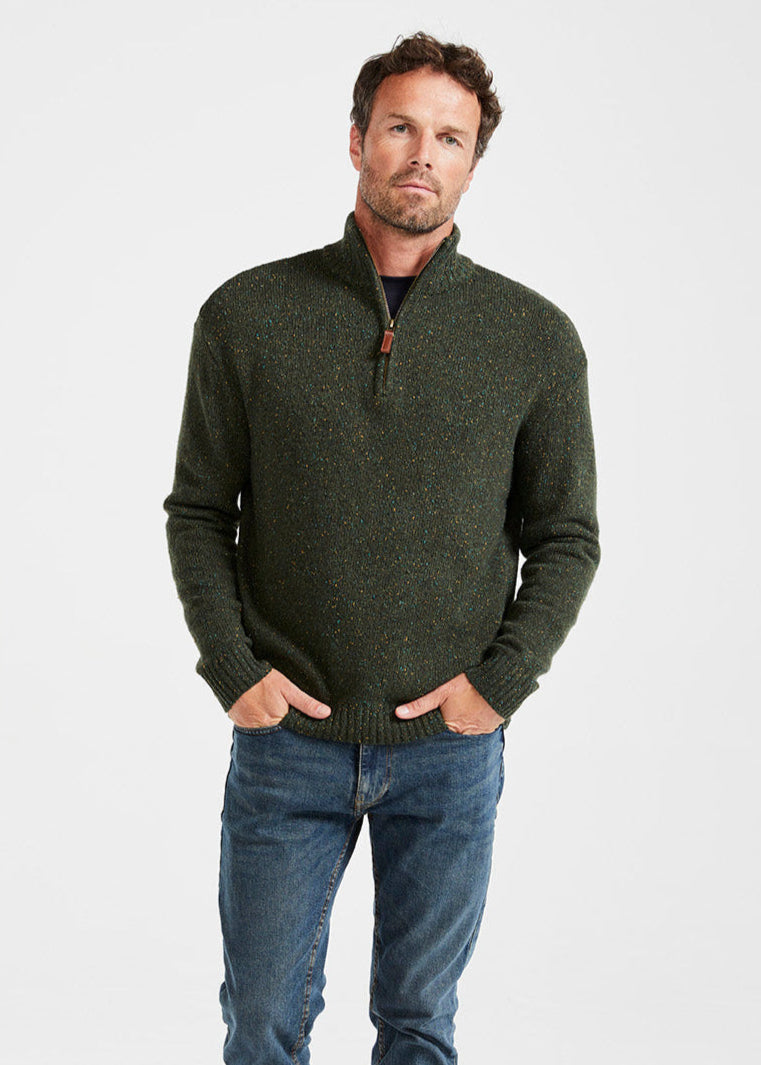 Aran Troyer Zip Sweater | Green