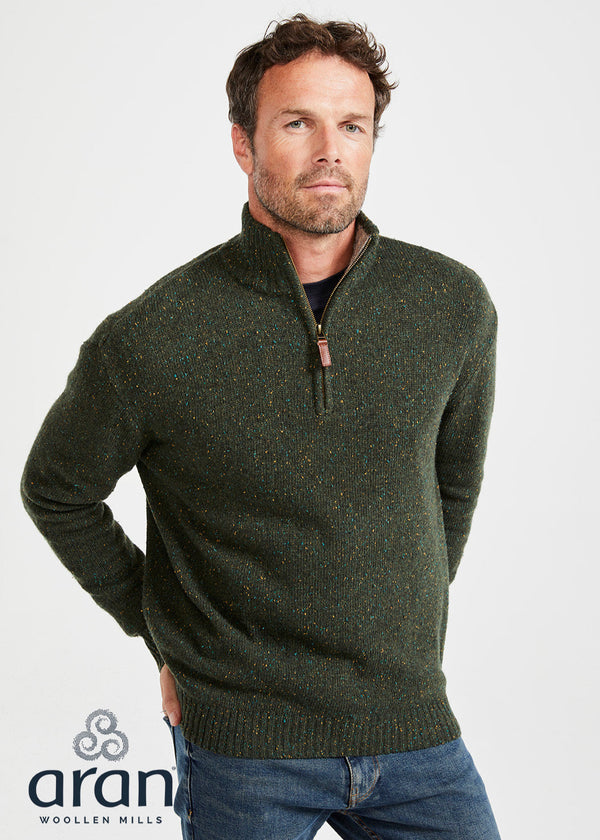 Aran Troyer Zip Sweater | Green