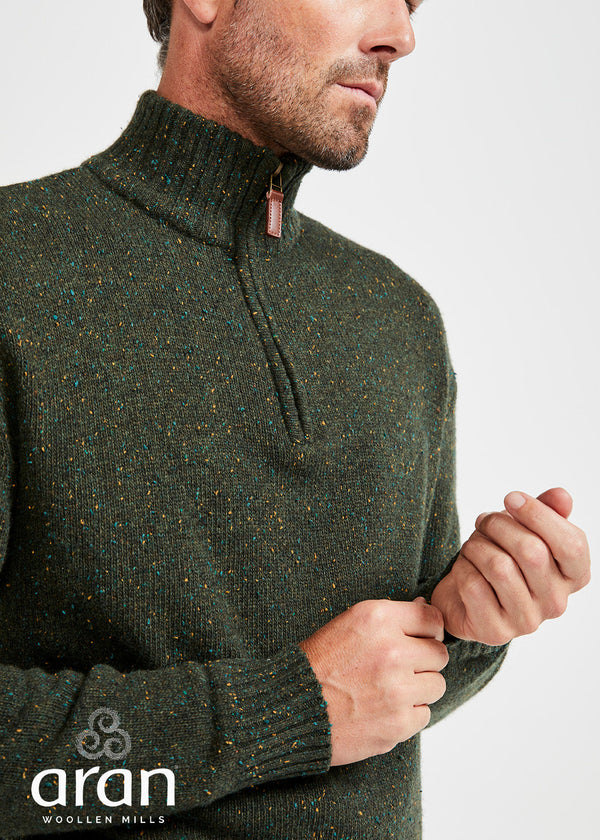 Aran Troyer Zip Sweater | Green