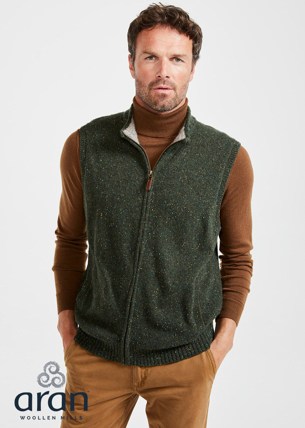 Men's Aran Nepped Gilet | Green