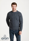 Aran Handknit Crew Neck Sweater | Silver