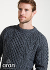 Aran Handknit Crew Neck Sweater | Silver