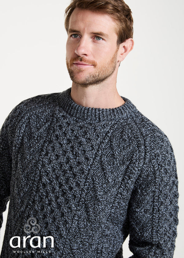 Aran Handknit Crew Neck Sweater | Silver