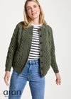Handknit Aran Lumber Cardigan | Green