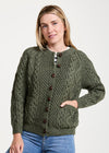 Handknit Aran Lumber Cardigan | Green