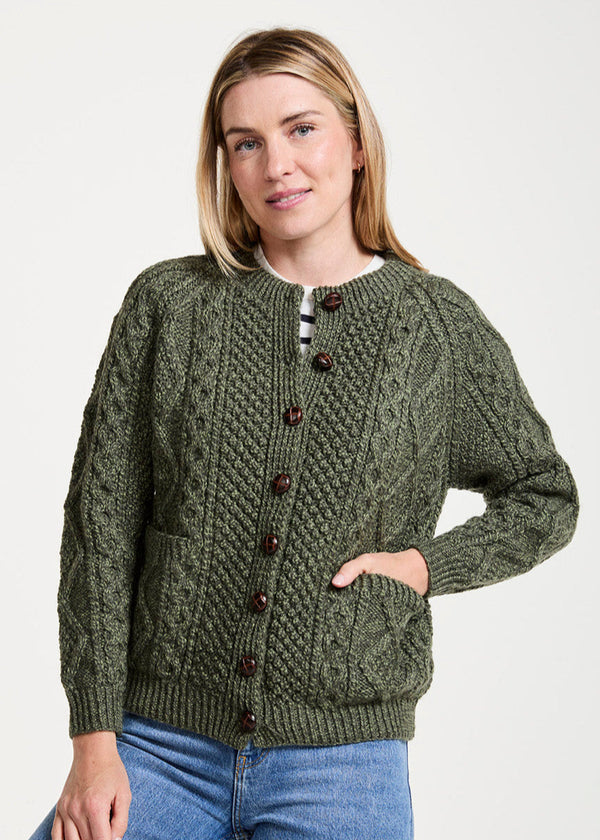 Handknit Aran Lumber Cardigan | Green