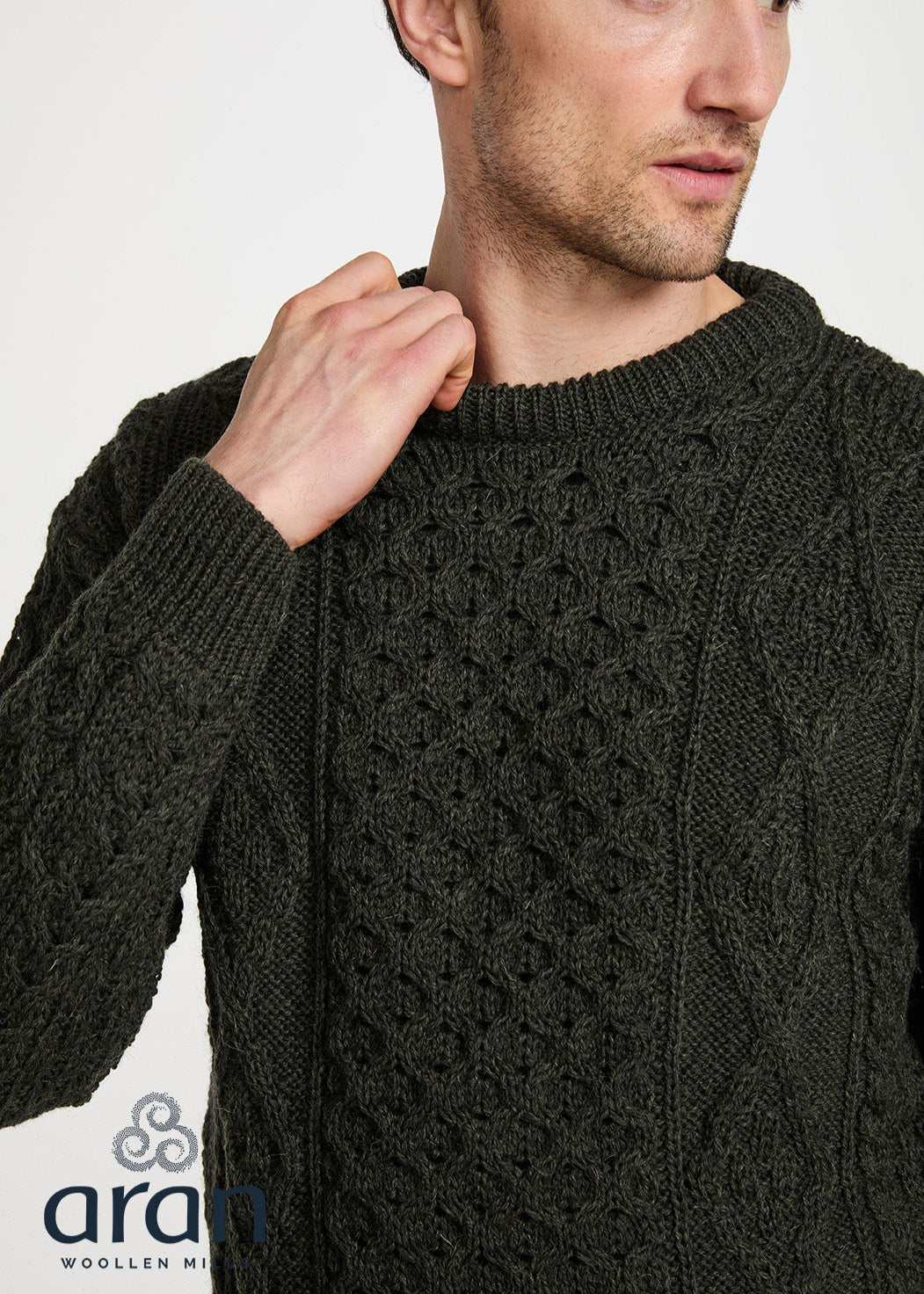 Aran Wool Sweater | Army Green