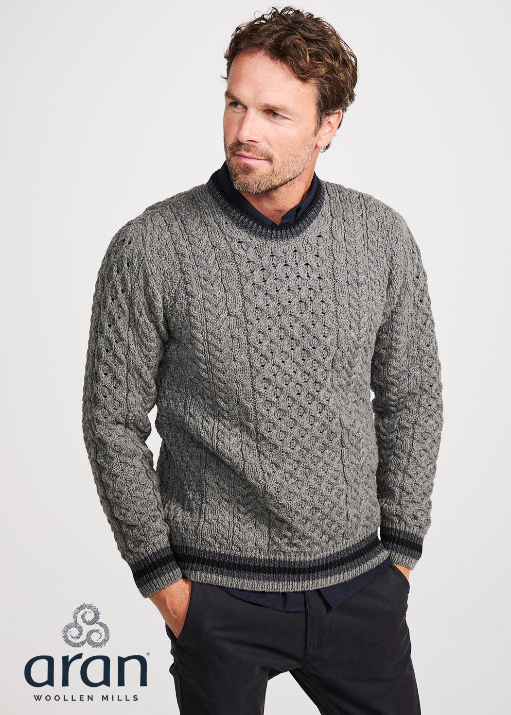 Aran Men's Stripe Sweater | Grey