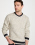 Mens Stripe Crewneck Merino Aran Sweater | Oatmeal & Charcoal - Clearance