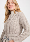 Shawl Neck Aran Belted Cardigan