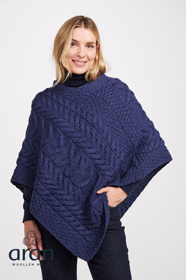 Aran Super Soft Poncho | Blue