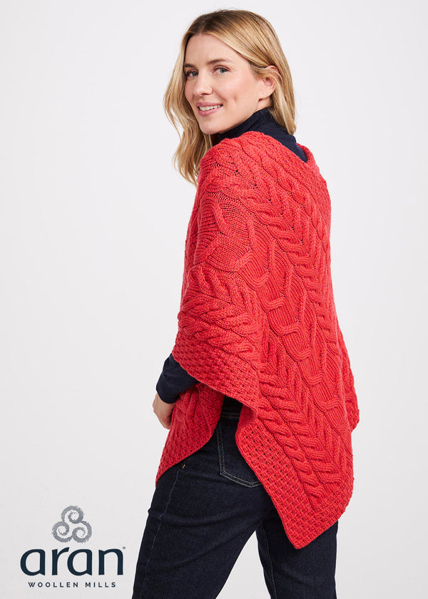 Aran Super Soft Poncho | Coral
