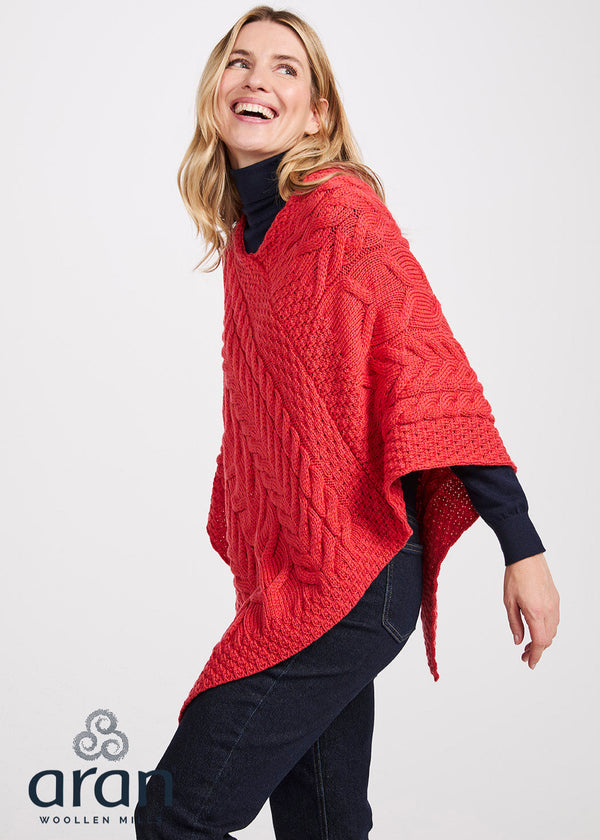 Aran Super Soft Poncho | Coral