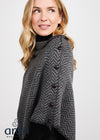 Ladies Herringbone Poncho | Charcoal