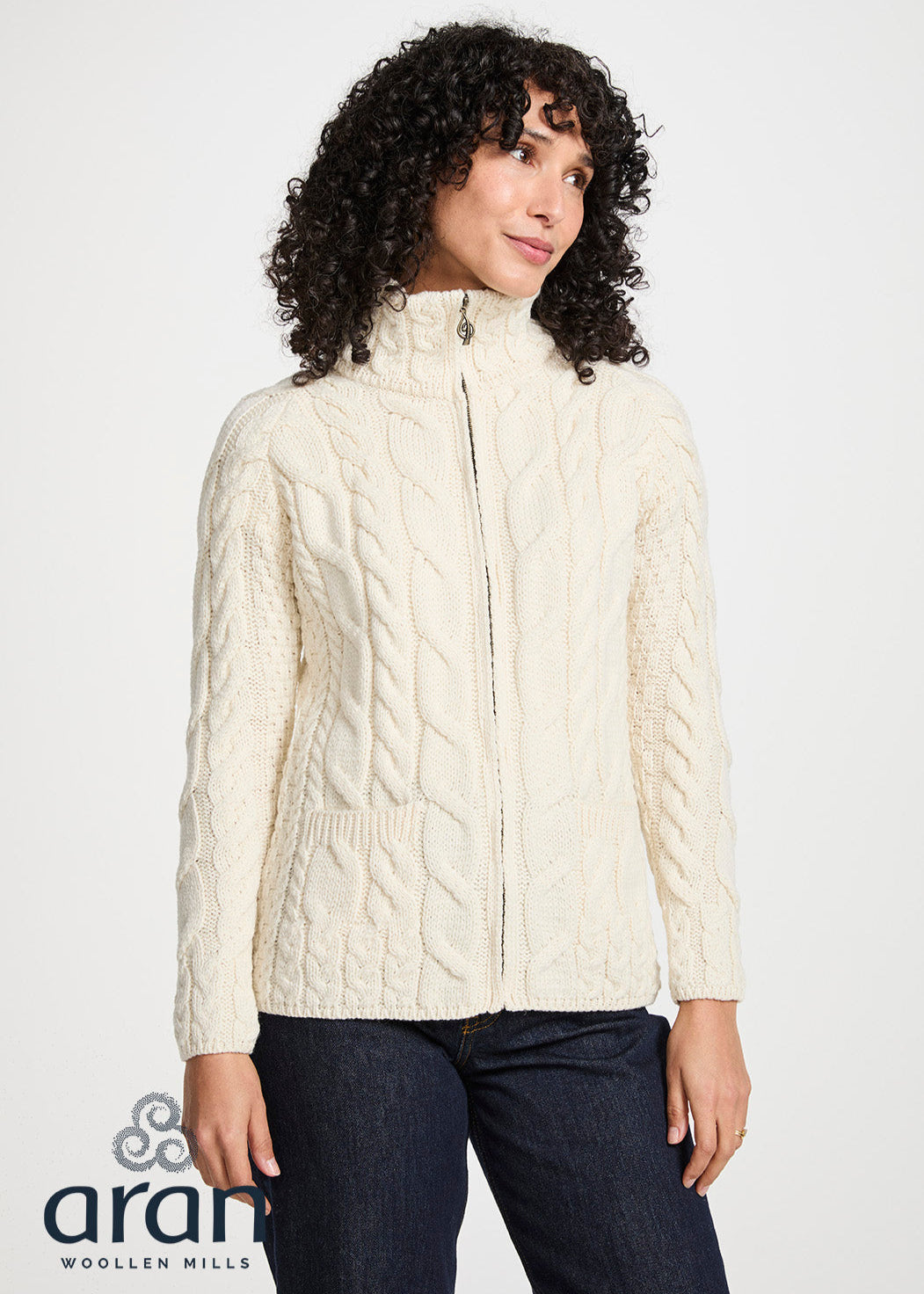 Aran Full Zip Cardigan | Natural