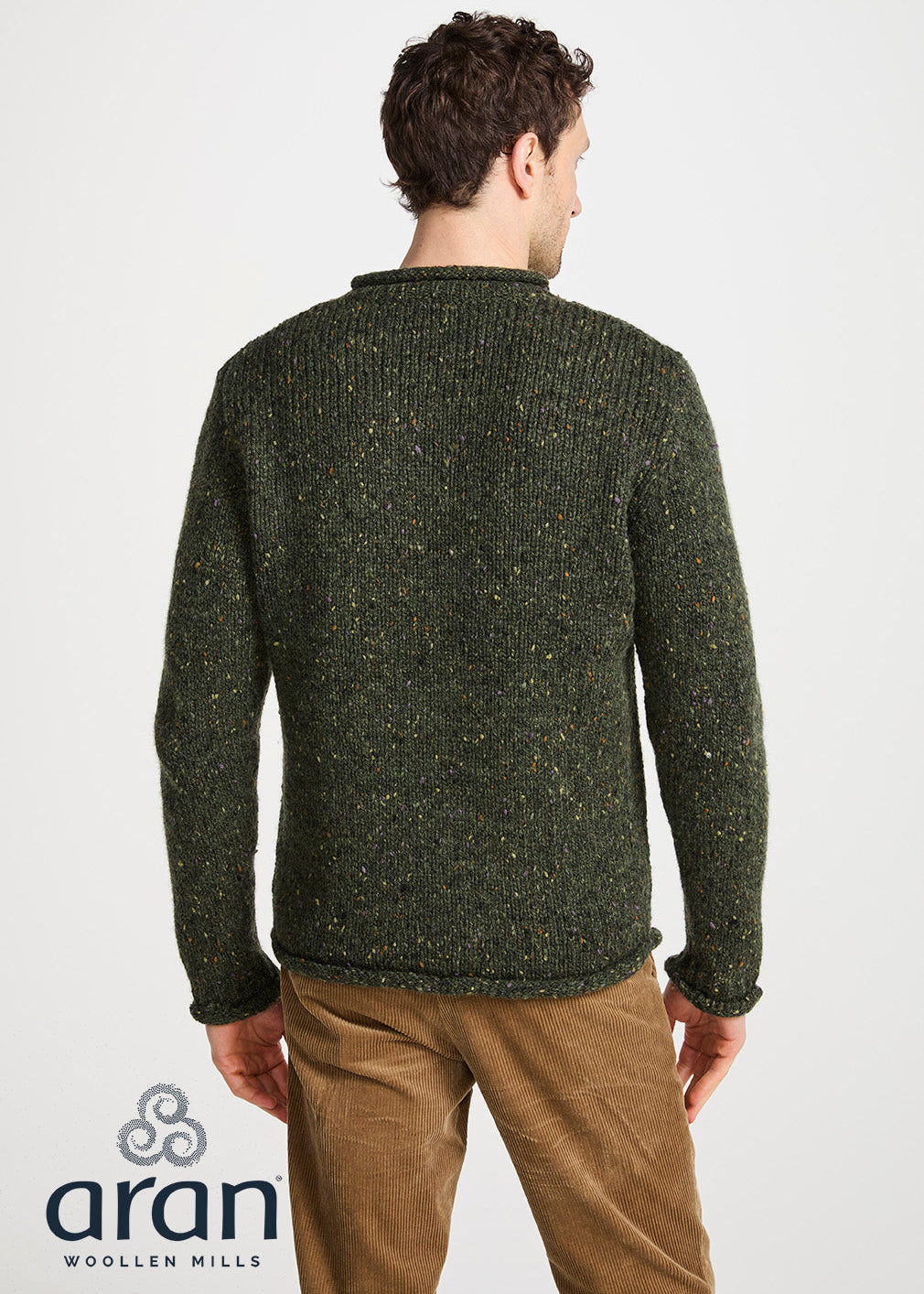 Raheen Tweed Roll Neck Mens Sweater | Green