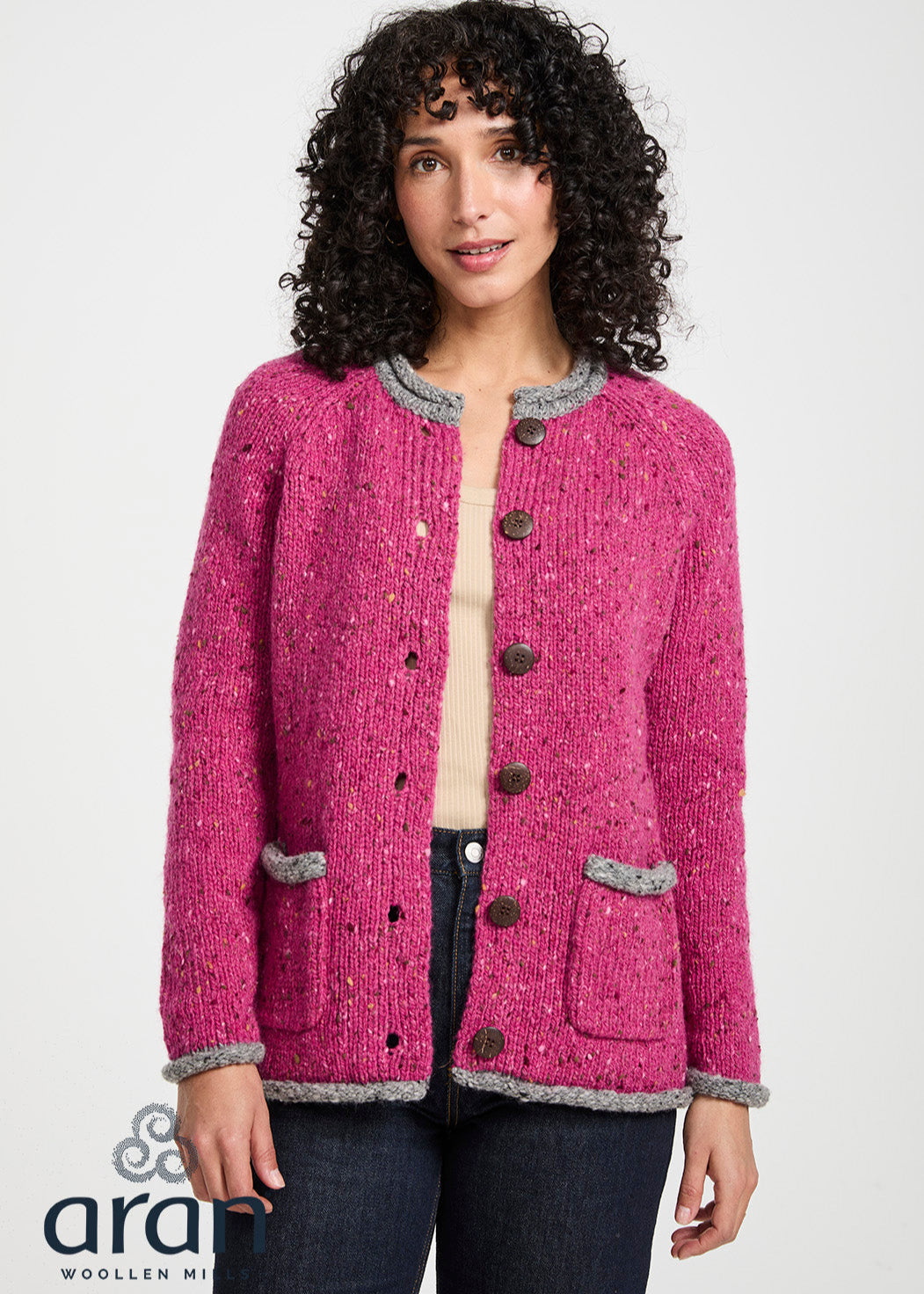 Ladies' Raglan Cardigan | Pink Grey