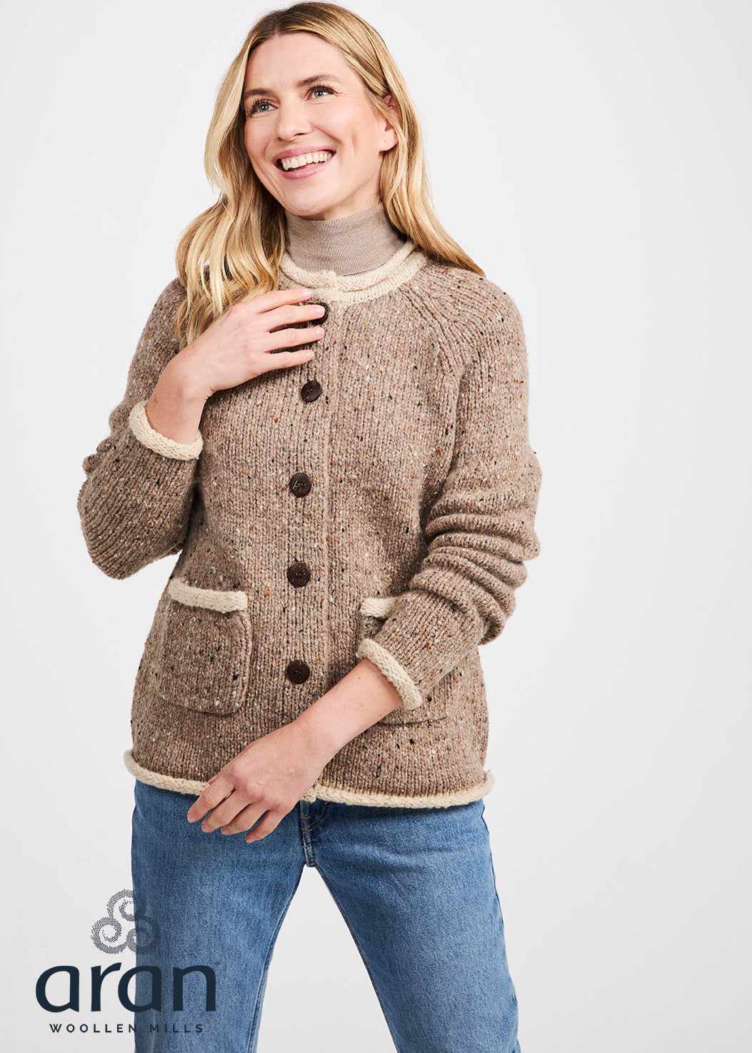 Donegal Ladies' Raglan Cardigan | Oatmeal Beige