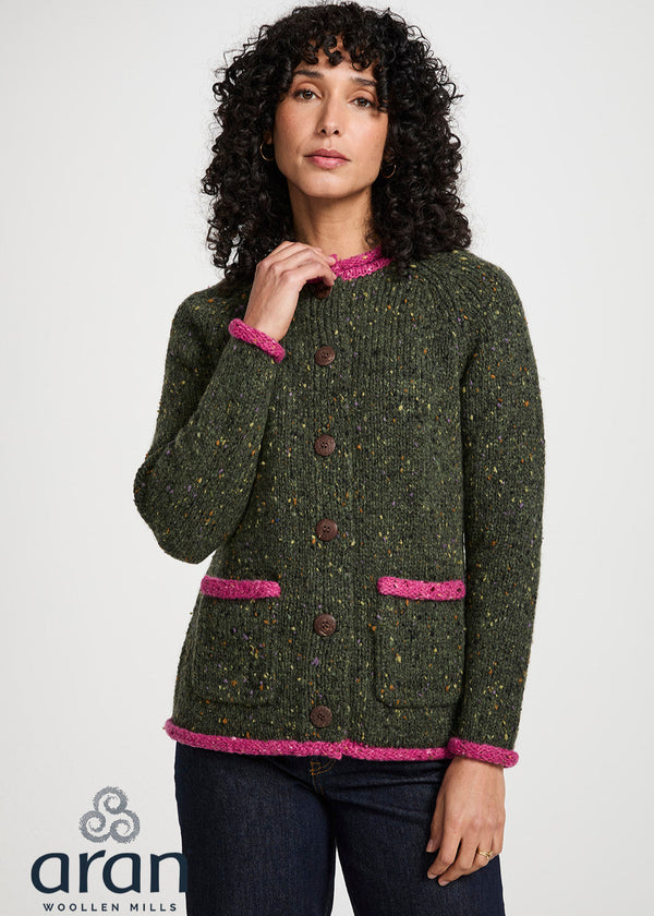 Donegal Ladies' Raglan Cardigan | Green Pink