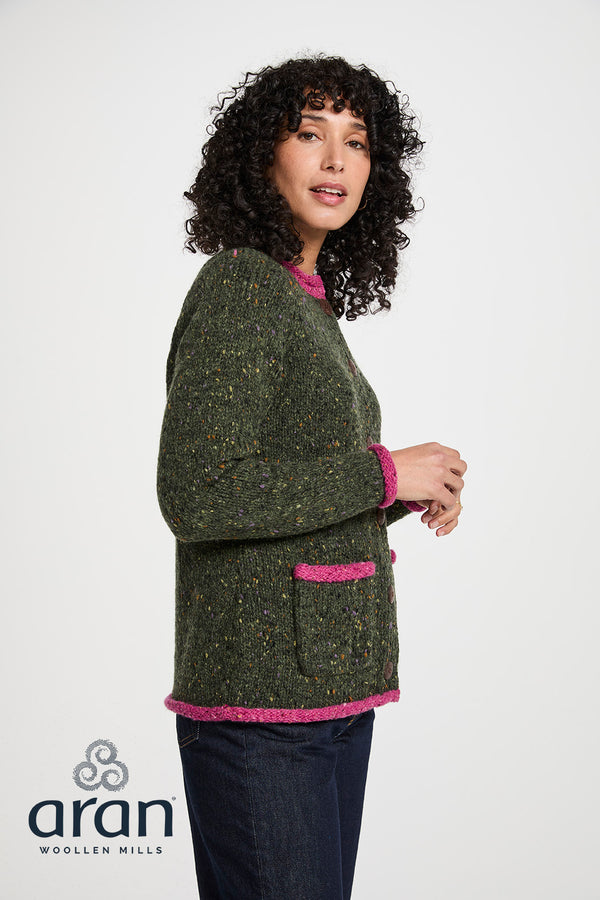 Donegal Ladies' Raglan Cardigan | Green Pink
