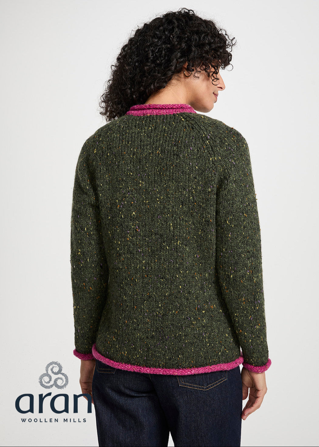 Donegal Ladies' Raglan Cardigan | Green Pink