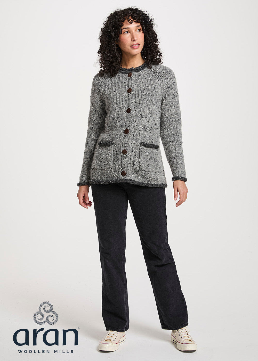 Donegal Ladies' Raglan Cardigan | Grey Charcoal
