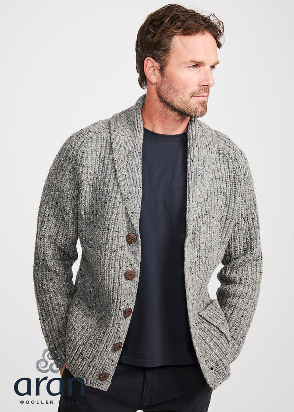 Men's Fisherman Rib Shawl Cardigan | Grey