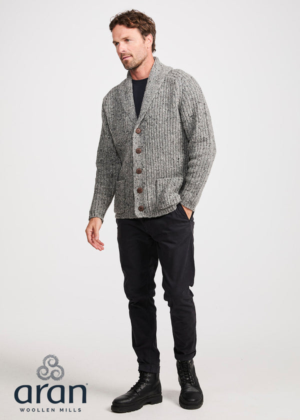 Men's Fisherman Rib Shawl Cardigan | Grey