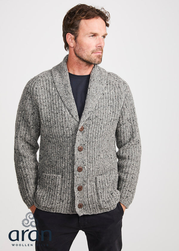 Men's Fisherman Rib Shawl Cardigan | Grey