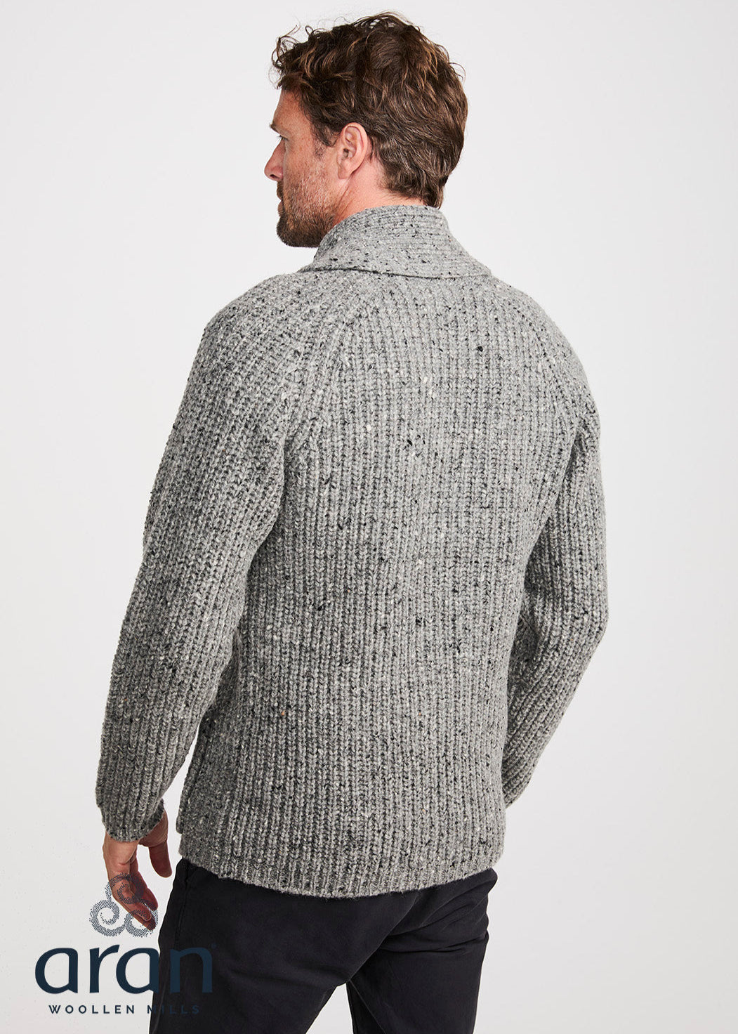 Men's Fisherman Rib Shawl Cardigan | Grey