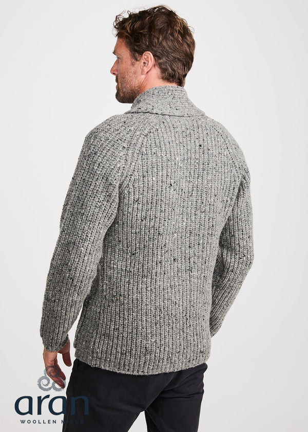 Men's Fisherman Rib Shawl Cardigan | Grey