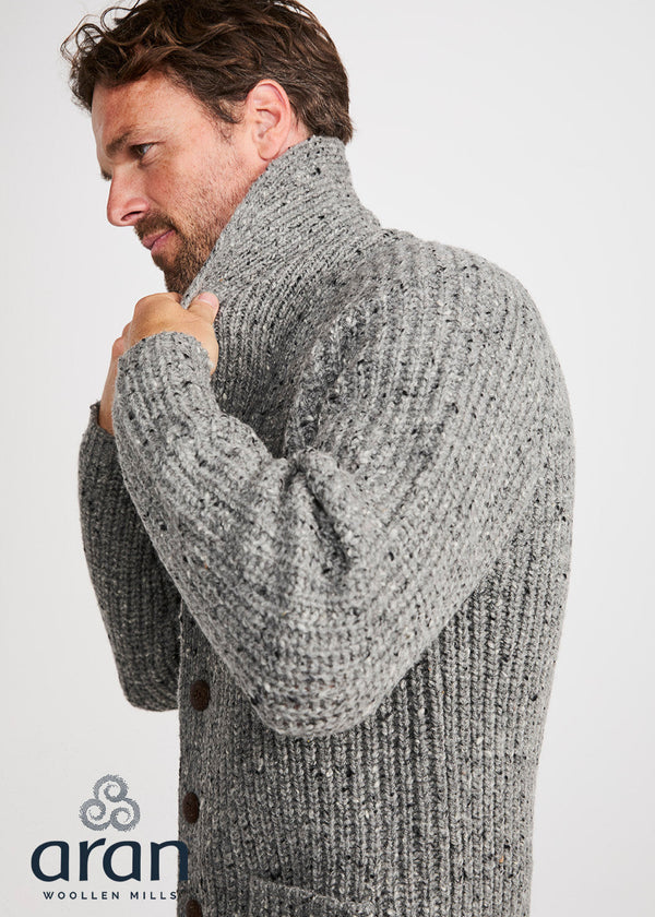 Men's Fisherman Rib Shawl Cardigan | Grey