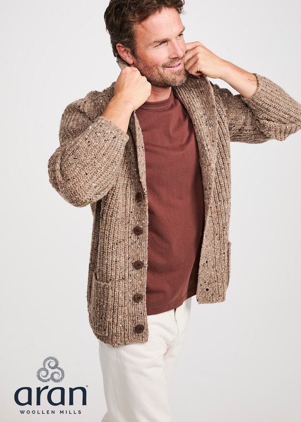 Men's Fisherman Rib Shawl Cardigan | Brown