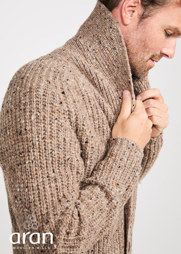 Men's Fisherman Rib Shawl Cardigan | Brown