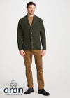 Men's Fisherman Rib Shawl Cardigan | Green